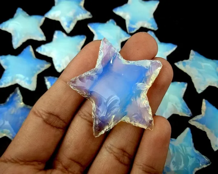 Opalite Star Shape Handmade Carved Gemstone Crystal Carving | Crescent Moon Jewelry Making