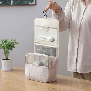 Pochette de maquillage multifonctionnelle de voyage avec fermeture éclair, sac cosmétique imperméable en tissu Oxford, sac de toilette suspendu avec crochet - Product Image 5