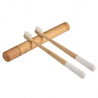 Brosse à Dents en Bambou à Petits Picots Végétaux pour Usage Quotidien, Manche Plat Ondulé, Dureté Moyenne, Étui de Voyage, Lot en Gros pour Adultes