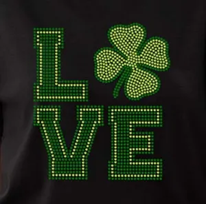 ST patricks ngày shamrock Rhinestone Bling lấp lánh sắt trên chuyển tình yêu shamrock St. Patrick của ngày Bling Áo sơ mi