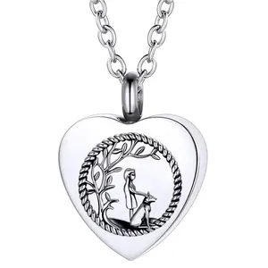 Life Tree <strong>Necklace</strong> for Women Girls, Stainless Steel Silver Heart Urn Pendant Pet Dog Urn Jewelry Gifts for Daughter <strong>Mum</strong> - Product Image 1