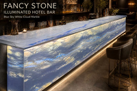 Dalle de marbre FANCY STONE Ciel Bleu Nuage Blanc, polie et rétroéclairée, en pierre naturelle pour îlots de luxe, murs décoratifs et bars design