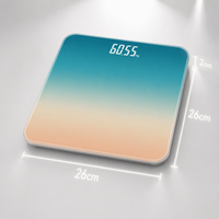 Báscula Digital Moderna con Gradiente Azul Naranja, Vidrio Templado, Pantalla LED Oculta para un Sistema de Pesaje Personal Preciso en el Hogar