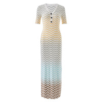 AIMEISI vente en gros hiver automne rayure vague motif col en v dégradé tricot contraste couleur élastique robes femmes robe tricotée