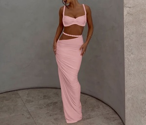 Nuovo Completo Due Pezzi da Donna: Top Reggiseno e Gonna Lunga Aderente con Dettagli a Corda e Taglio Asimmetrico - Comodo, Traspirante, Sexy, Ideale per il Club - Product Image 4