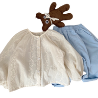 Chemisier pour bébé fille à col Claudine, manches bouffantes et volants, en coton brodé, collection Printemps Doux, faible MOQ, fabrication sur mesure