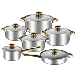 12-Piece Anti-Rust Stainless Steel Cookware Set Ceramic Exterior Portable Glass Cover Fry <b>Pan</b> Cooking <b>Pot</b> Gas Induction Ready - Product Image 1