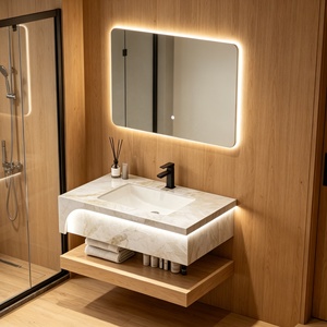 Mueble de <span class=keywords><strong>Baño</strong></span> Moderno de Lujo, Impermeable, de Pared, <span class=keywords><strong>con</strong></span> Doble Capa de Pizarra, <span class=keywords><strong>con</strong></span> <span class=keywords><strong>Espejo</strong></span> LED y Gabinete - Product Image 4