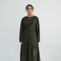Pakaian Islami Loriya Gaun Wanita Elegan dan Bernapas Model Abaya Musim Panas Terbaru Atasan Silang Rok 2 Potong Set untuk Idul Fitri