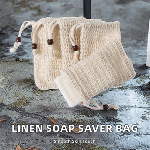 ใยบวบธรรมชาติผสมผ้าลินินและผ้าฝ้าย พร้อมเชือกผูก สำหรับขัดผิว ขจัดความชื้น และช่วยประหยัดสบู่ - Product Image 2