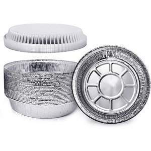 Panci Foil aluminium sekali pakai, wadah makanan bulat warna-warni, panci panggang bentuk bulat piring aluminium dengan penutup