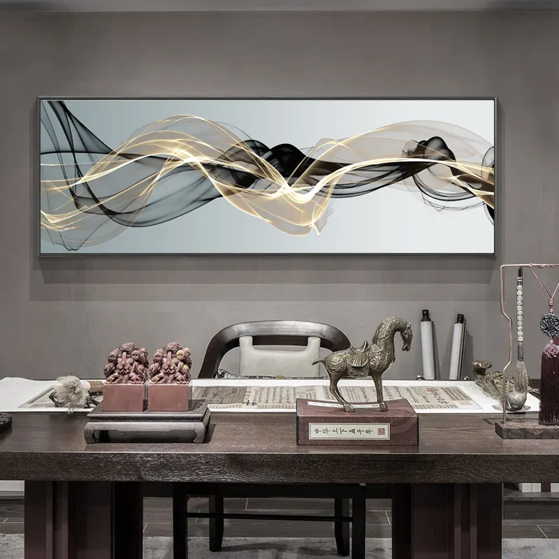 Moderne abstrakte Kunst Luxus-Stil schwarze Linie Wandmalerei Kunst für Wohnzimmer und Nachttisch Dekor HD-Drucke gerahmt