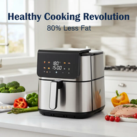 Friteuse à air électrique numérique en acier inoxydable 8L, 1800W, circulation d'air chaud à 360°, minuterie 80-200 min, 80% usage domestique, modèle français