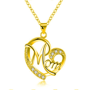 Collana con Ciondolo a Cuore per Mamma, Placcata in Oro 22k con Cristalli e Strass, Regalo Romantico per Donne - Product Image 1