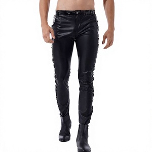 Pantalones Casuales de Hombre de Cuero PU Brillante de Peso Medio, Ajuste Delgado, Cintura Media, Cierre Plano con Cremallera, Impermeables, Transpirables, Resistentes al Viento, para Baile - Product Image 4