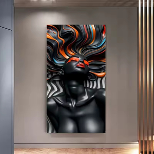 Art mural à la mode des femmes africaines modernes, art mural imprimé, peintures décoratives en porcelaine de cristal multicolore - Product Image 2