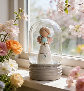 ลูกโลกหิมะนางฟ้าประดับดอกเดซี่พร้อมหินประจำเดือนมีนาคม ทำจากเรซิ่น ตกแต่งด้วยกลิตเตอร์ เหมาะสำหรับตกแต่งบ้านและเป็นของขวัญวันเกิด - Product Image 1