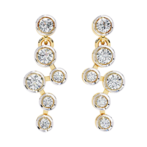 Boucles d'oreilles longues ethniques bohèmes de créateur en or massif 9 carats avec diamants taille ronde pour mariage, fiançailles, soirée, pour femmes - Product Image 1