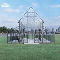 Espace événementiel détachable, lieu de réception de mariage, toit transparent en verre, tente événementielle, tente à cadre noir, chapiteau
