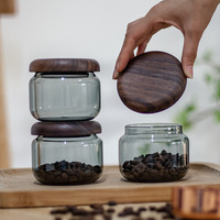 Mini pot de conservation en verre avec couvercle en noyer noir, boîte à café et thé hermétique de style chinois, 300 ml, récipient domestique pour produits secs (B&B)