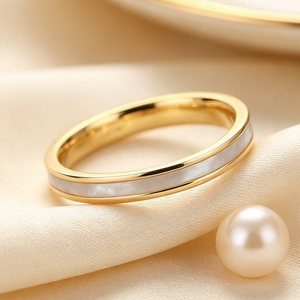 Fashion 316L Stainless Steel <b>Thin</b> Stackable <b>Ring</b> 18K Gold Plated Inlaid Natural Shell Band <b>Ring</b> For wholesale purchase - Product Image 2