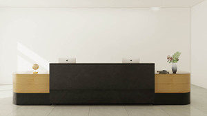 Bureau de réception de bureau moderne en bois avec armoires de rangement intégrées, design de panneaux écologiques et durables - Product Image 2