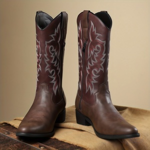 Botas de mezclilla de lujo para <span class=keywords><strong>hombre</strong></span>, de diseñador, talla grande, a media pantorrilla, de poliuretano, con cremallera, bordadas, estilo caballero, retro, antideslizantes, con ventilación. - Product Image 2
