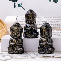 Patung Buddha Bayi Berukir Obsidian Berkilau Perak Kristal Berkualitas Tinggi 2 Inci, Batu Penyembuhan Religius, Jimat, Grosir