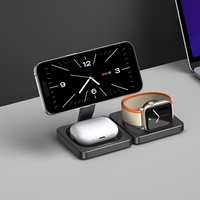 Support de charge magnétique pliable sans fil 3-en-1 avec logo personnalisé, charge rapide 15W QC2.0, port Type-C pour écouteurs