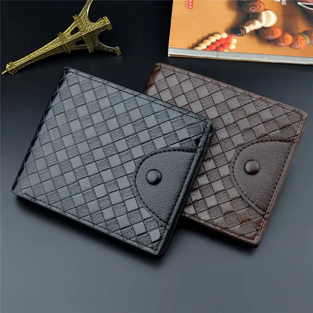 New men's wallet men's short fashion open wallet casual trend braided multi-card large capacity wallet