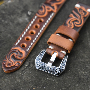 Engraved 18mm 20mm 22mm 24mm Handmade <strong>Wrist</strong> Watch Band Genuine <strong>Leather</strong> Bracelet Watch <strong>Strap</strong> - Product Image 6