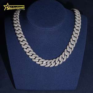 Bijoux Hip Hop, Collier <span class=keywords><strong>Miami</strong></span> Cuban en Argent 925, Chaîne à maillons cubains 15mm, sertie <span class=keywords><strong>de</strong></span> Moissanite VVS, avec sertissage inversé et entièrement pavée <span class=keywords><strong>de</strong></span> pierres - Product Image 1