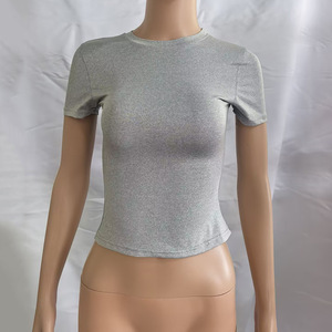 Camiseta Básica de Verano para <span class=keywords><strong>Mujer</strong></span>, Cuello Redondo, Hombros Elásticos, Manga Corta, Corte Ajustado, con Logotipo Personalizable - Product Image 6