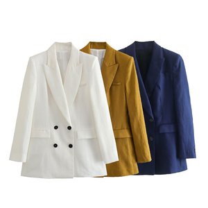 Costume de bureau pour femmes PB&ZA, nouvelle mode été <span class=keywords><strong>2023</strong></span>, polyester uni, blazer à double boutonnage, manches longues, col cranté - Product Image 1