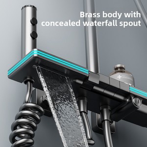 Set <span class=keywords><strong>Doccia</strong></span> <span class=keywords><strong>da</strong></span> Parete Quadrato in Rame Grigio Canna di Fucile di Alta Qualità con Display Digitale Intelligente e Barra Scorrevole per Casa - Product Image 4