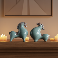 Figurine de cheval du zodiaque en céramique, décoration pour salon, entrée, armoire à vin, table - Petit ornement de cheval porte-bonheur pour la décoration de la maison