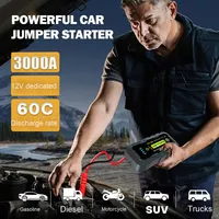 Démarreur de Voiture 3000A 12V, Démarreur de Secours Portable et Batterie Externe