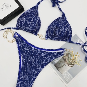 Classic Model Factory Direct Sale Foreign Trade Cross-Border Sexy <strong>Triangle</strong> <strong>Bikini</strong> High-End Chain Chiffon 2-Piece <strong>Set</strong> Available - Product Image 2