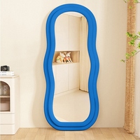 Miroir de toilette moderne ondulé en flanelle douce, pleine longueur, support en acier, anti-explosion, fait à la main, décoration intérieure