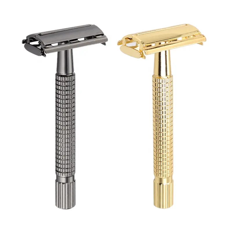 Professional 11cm Metal Beard Shave Razor with Butterfly Opening Micro Comb Safety Razor Double Edge