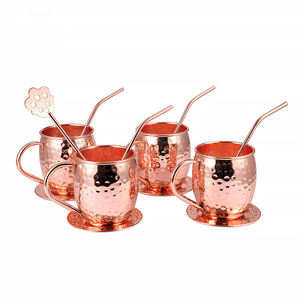 Mug à bière Moscow Mule personnalisé en acier inoxydable plaqué cuivre martelé, gravé, pour fêtes et bureau - Product Image 2