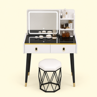 Table de maquillage moderne en bois massif de style nordique, durable, noire, avec miroir LED 3 couleurs, meuble de chambre à coucher pour appartement ou hôtel