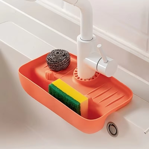 Support d'évier en silicone pour la maison, anti-éclaboussures de robinet, multifonction, écologique, avec tampon de récupération d'eau et rangement pour éponges et chiffons - Product Image 5