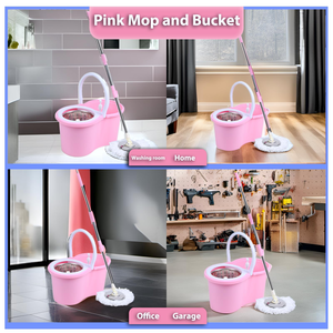 Floor Cleaning Durable Steel Pole 2 <b>Mop</b> Pads 360 Degree Magic Rotating <b>Microfiber</b> Spinning <b>Mops</b> Buckets with 2 Big Wheels - Product Image 5