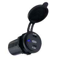 Prise rapide double USB-C PD 60W 12V/24V avec couvercle étanche pour montage sur panneau de voiture, bateau, camping-car, moto