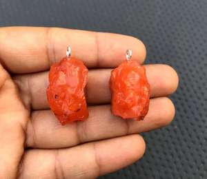 2 Pieces 92.5 Sterling Silver Pendant Natural Carnelian Rough <b>Orange</b> Gemstone Jewelry <b>Gift</b> Top Quality Manuracture - Product Image 2
