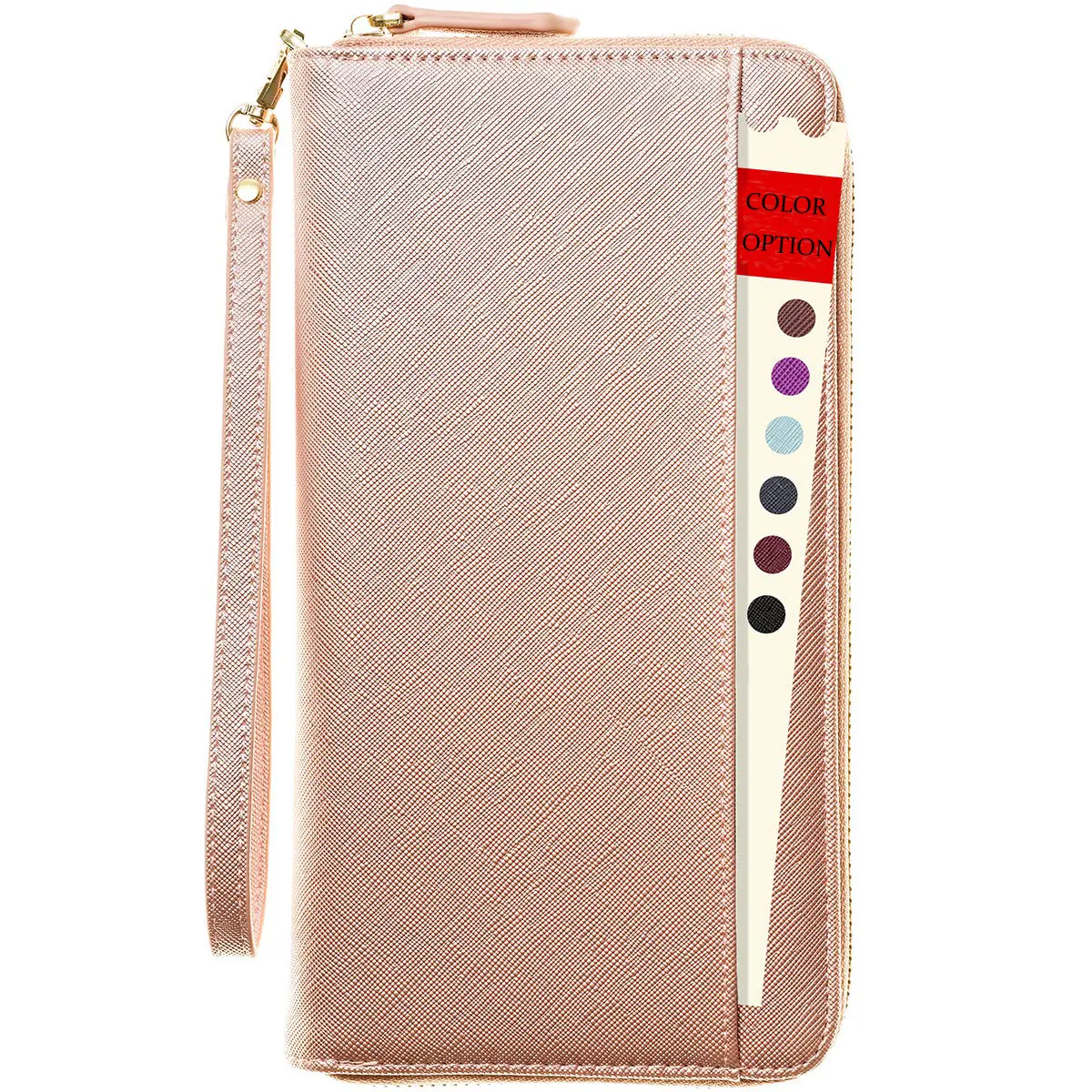 RFID blocking women travel wallet long zippered ladies leather wallet with wristlet