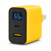 Chargeur mural USB-C GaN 65W avec affichage LED, port PD, charge rapide QC 3.0, certifié CE/3C pour MacBook/ordinateur portable, OTP/OVP, garantie 12 mois
