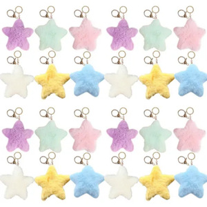 Cute Plush Starfish Toy Key Holder with Fluffy Fur Poms