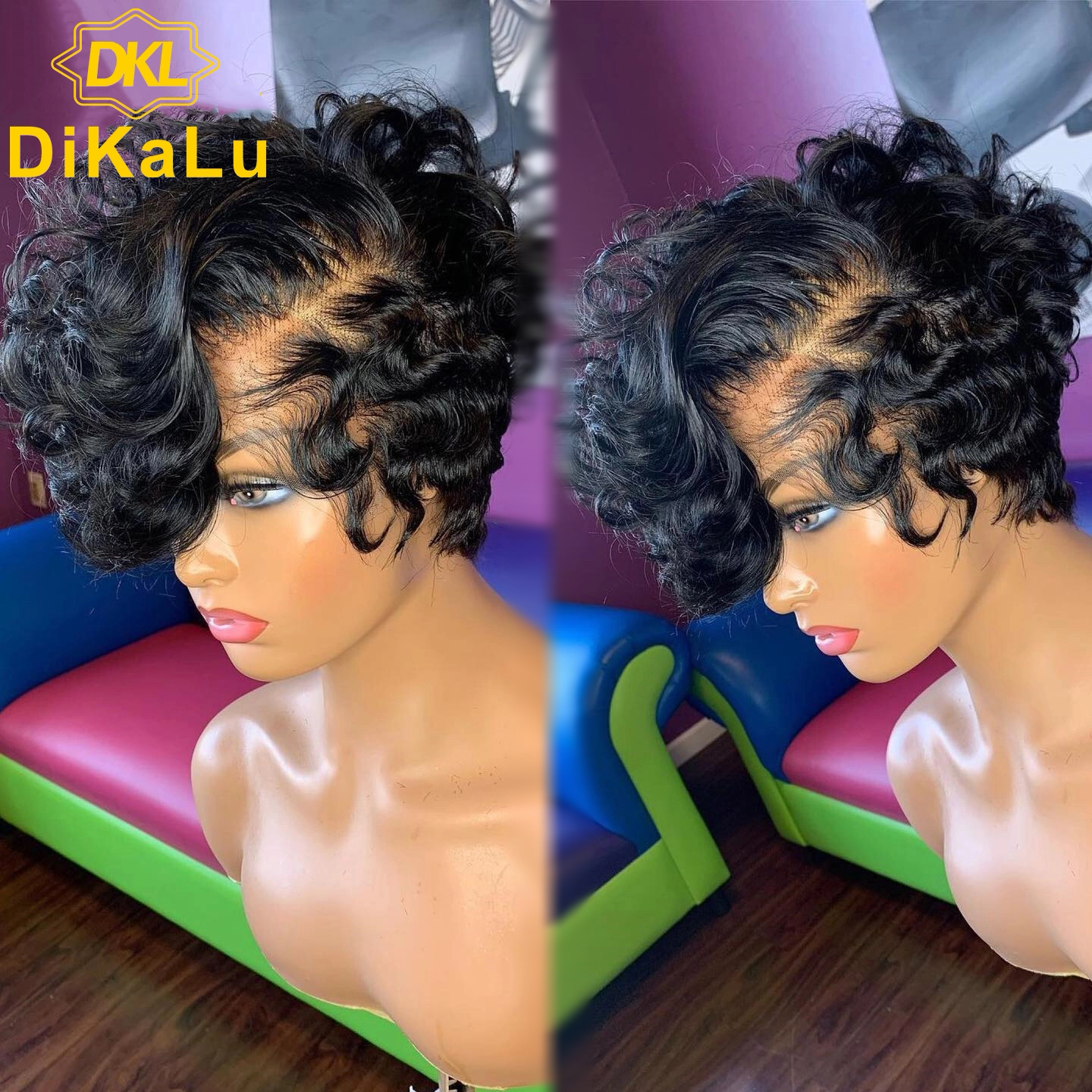 Pas cher 13x4 court Pixie Cut perruque 8-14 pouces Transparent HD court Pixie bouclés Bob cheveux humains Afro bouclés 4x4 fermeture courte coupe perruques